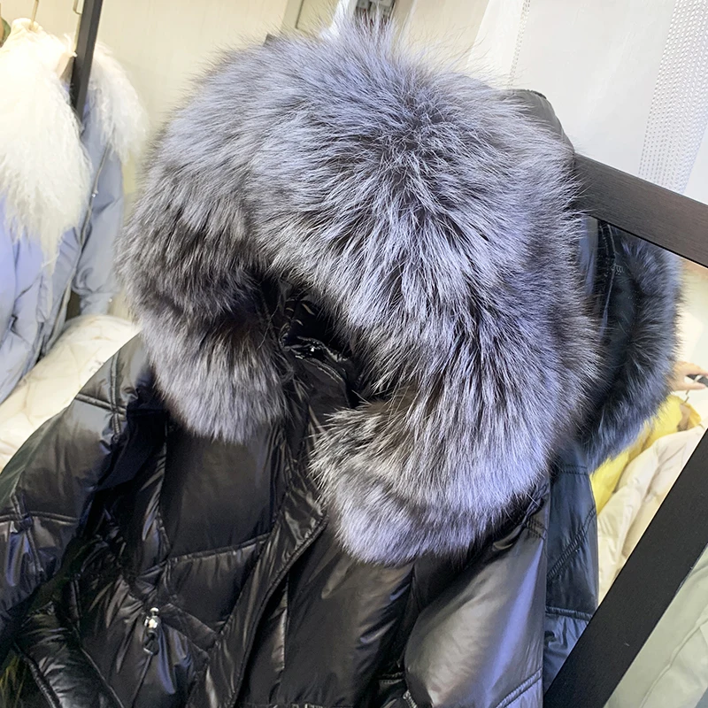 

Real Big Fox Fur Down Coat Women 2021 Winter Warm Parkas Female 90% White Duck Down Jacket Hooded Coat Coats And Jackets Women