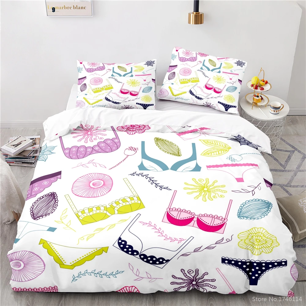 

Sexy Underwear Lingerie Underpants Bra Printed Comforter Cover with Pillowcase Set Bed Linens Bedclothes Home Textile for Girls