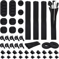 hfes 146pcs cable management organizer kit cable sleeve with zipperself adhesive cable tiescable strapsself adhesive ties