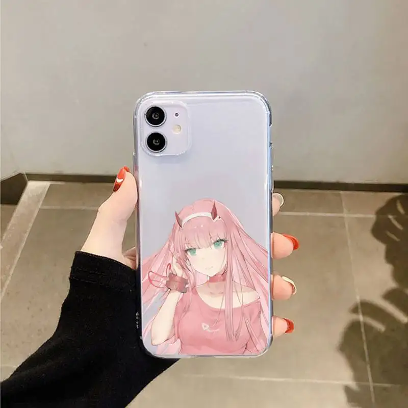 

Zero Two Darling in the FranXX Anime Hard Phone Case Transparent for iPhone 6 7 8 11 12 s mini pro X XS XR MAX Plus