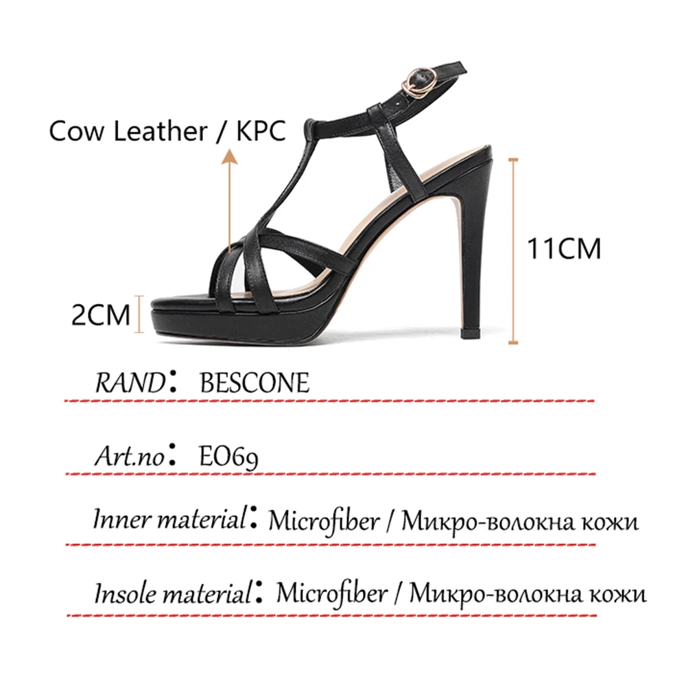 

BESCONE Sexy Stiletto Women's Sandals T-shaped Ankle Buckle Handmade Fashion Shoes Non-slip Summer Daily Party Female Shoes EO69