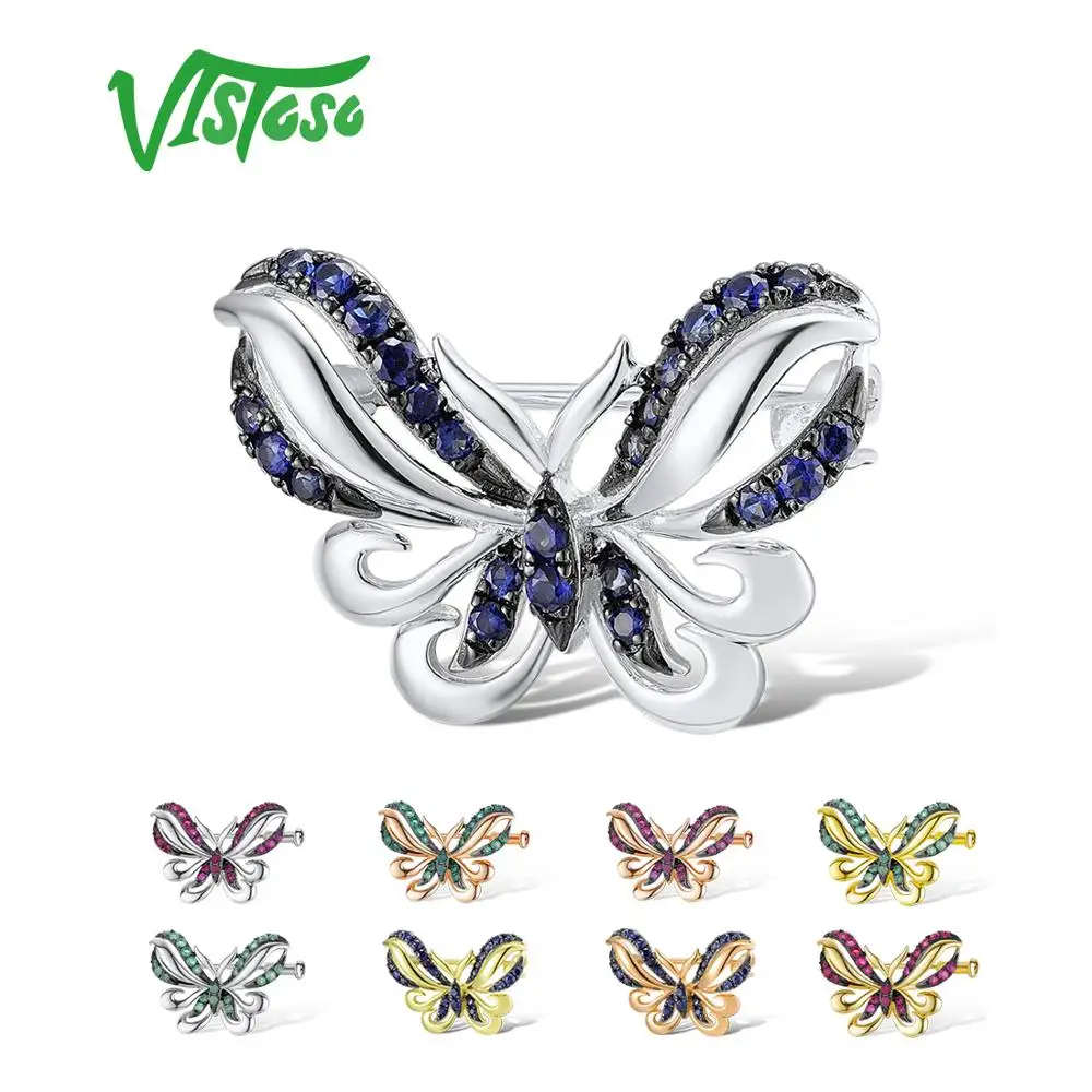 Женская Золотая брошь в форме бабочки VISTOSO из белого розового и желтого золота 14 к