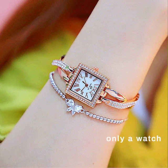 rose-gold Женские кварцевые часы Повседневное платье женские часы маленький циферблат горный хрусталь Квадратные наручные часы золотые женские часы Reloj Mujer - Цвет: rose-gold