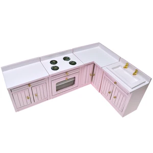 112 набор миниатюрной кухонной мебели для кукольного домика, светло-розовый шкаф, раковина, плита, жаровня, 4 шт. # WD012
