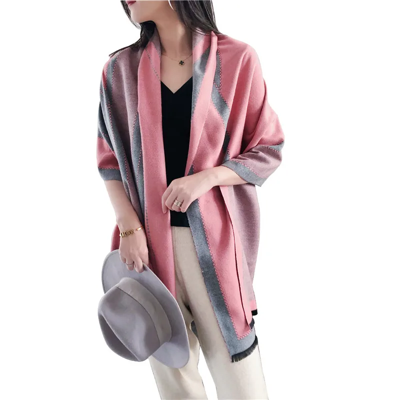 

Gray Black Patchwork Winter Faux Cashmere Women's Shawl Fashion Female Tippet Scarf Wrap Warm Pashmina 2020 Wool Ladies Scarf