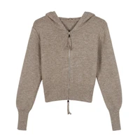 2021 autumn winter womens sweaters zipper coat jacket short cardigans zipper hooded knitted korean lady top outerwear clothes