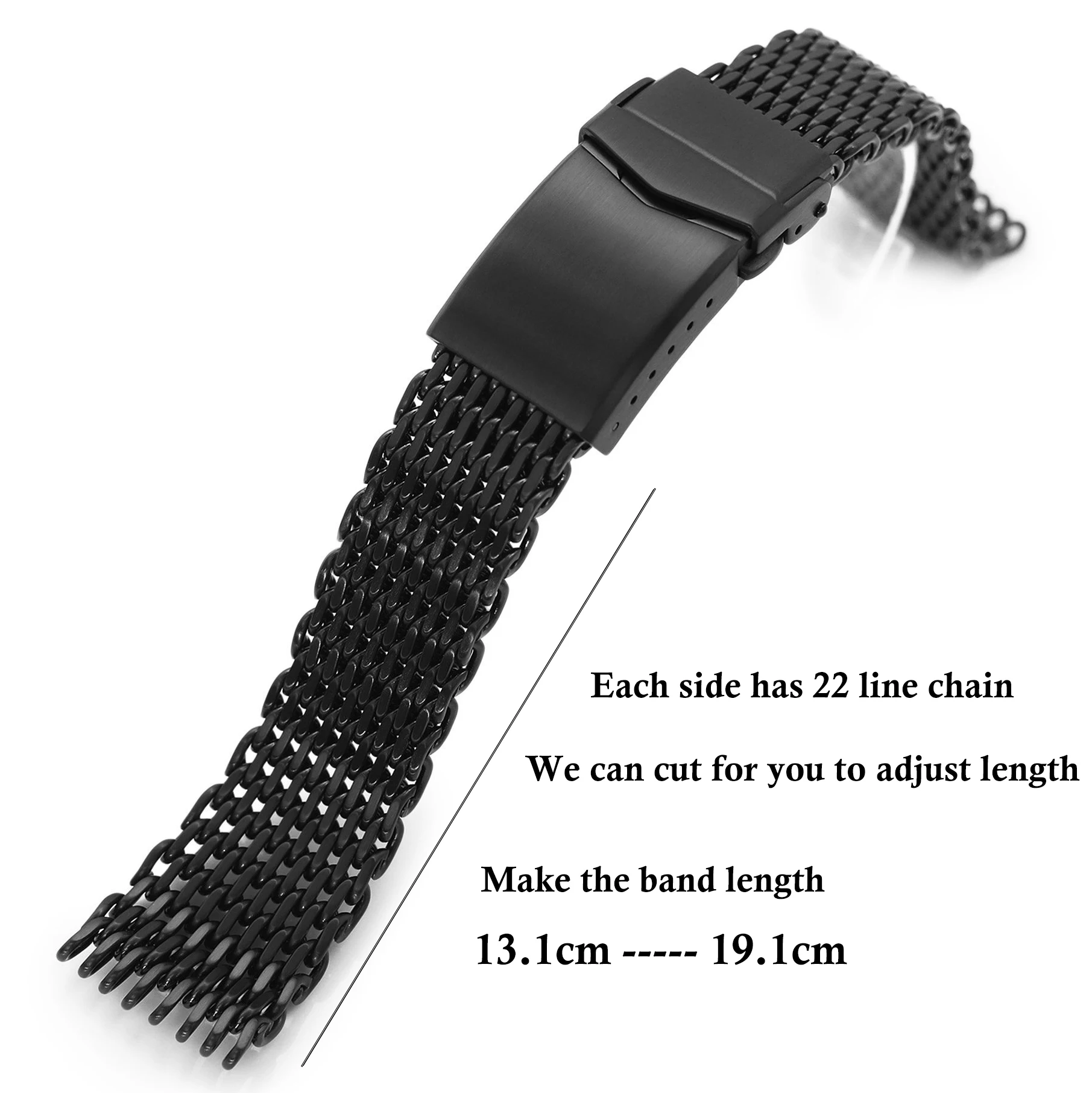 18mm 22mm Adjustable Shark Mesh Watch Strap Stainless Steel Watch Band Cast Solid Double Buckle Watchband Watches Accessories