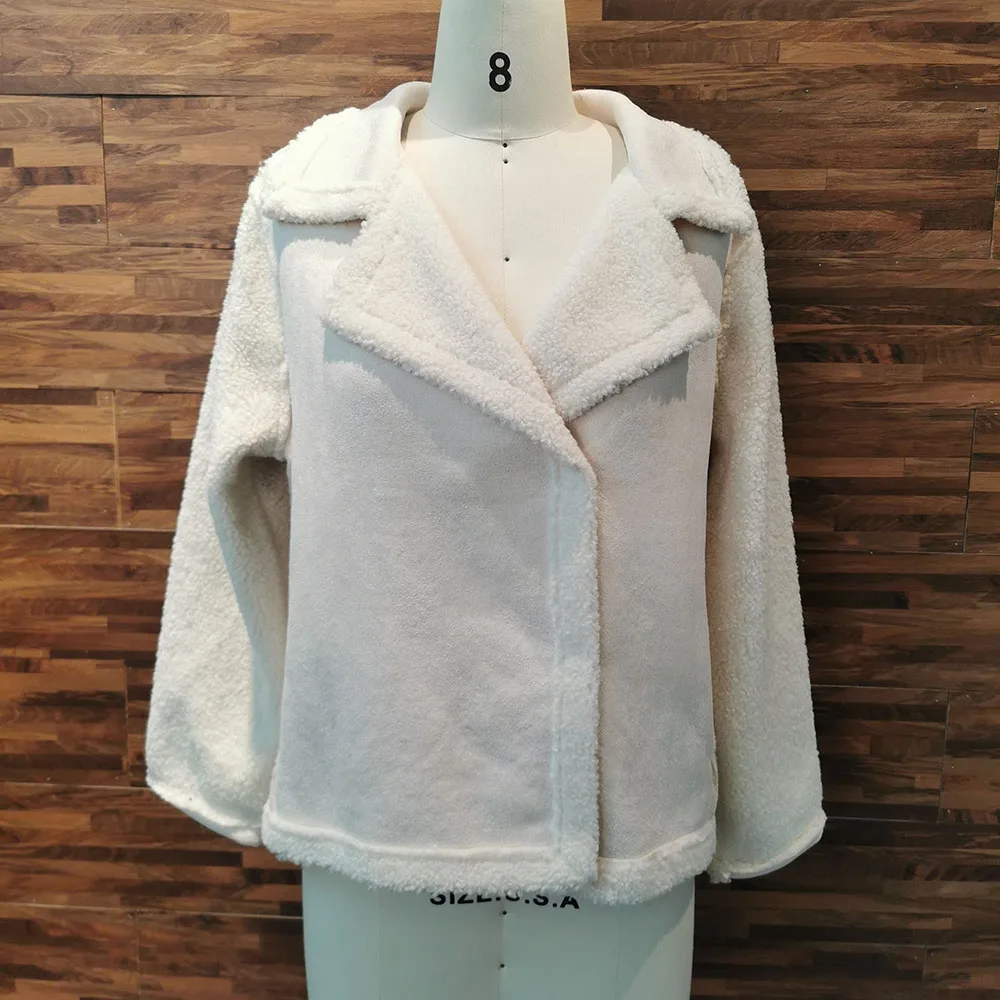 Korean Fashion Women Winter Plush Coat Causal Suede Jacket Turn Down Collar Warm Fleece Thickening Outwear Female Short Coats