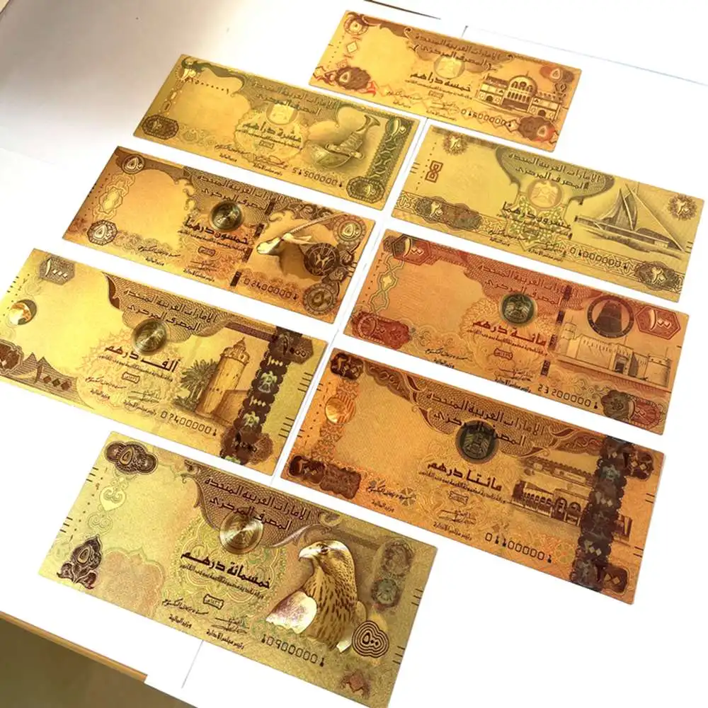 8 шт./компл. грязевая банкнота ОАЭ Золотая фольга бумажные деньги поделки