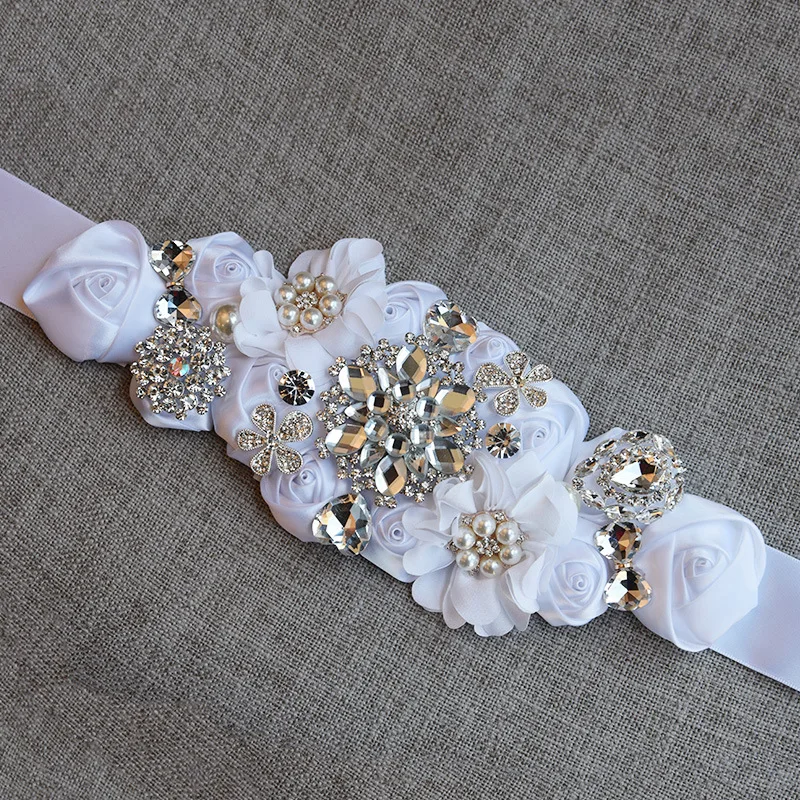 Свадебные ремни с кристаллами Аппликации атласный Цветочный Пояс стразы