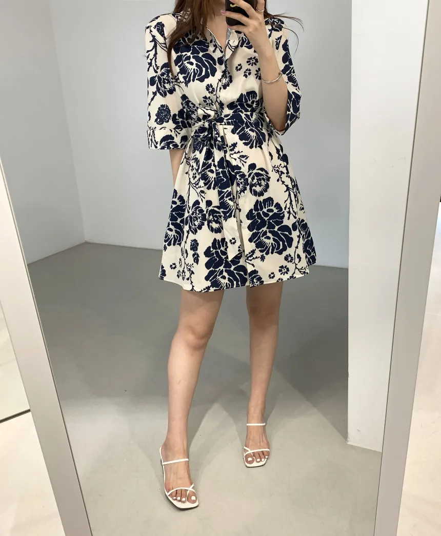 Женское Короткое платье-рубашка с поясом Za повседневное винтажное коротким