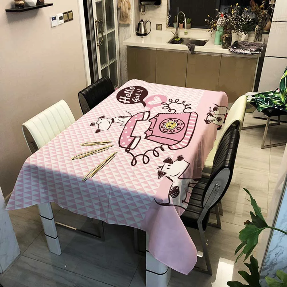 Скатерть Розовая с рисунком кошки кролика Кита покрытие стола обеденная