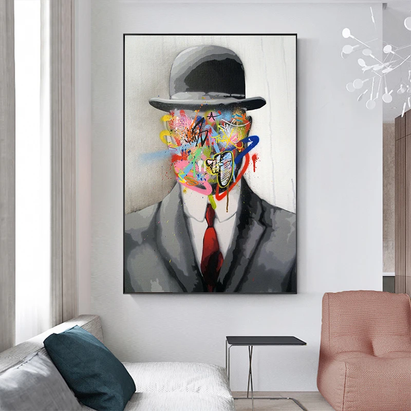 Картина знаменитой картины Rene Magritte граффити с изображением сына человека на