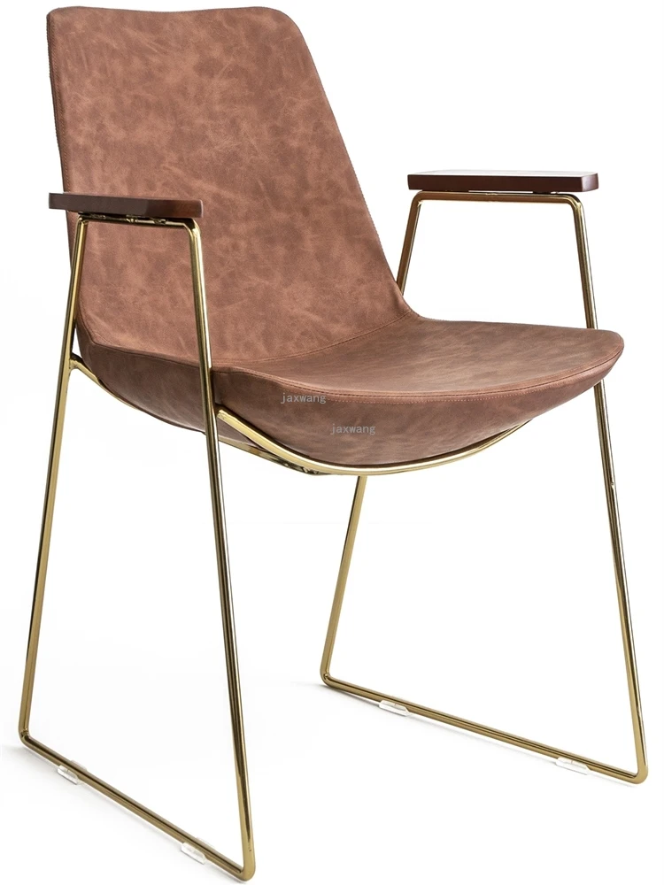 Nordic Luxury Dining Chair Italian Metal Leather Leisure Armrest Designer Simple Modern Computer Desk |