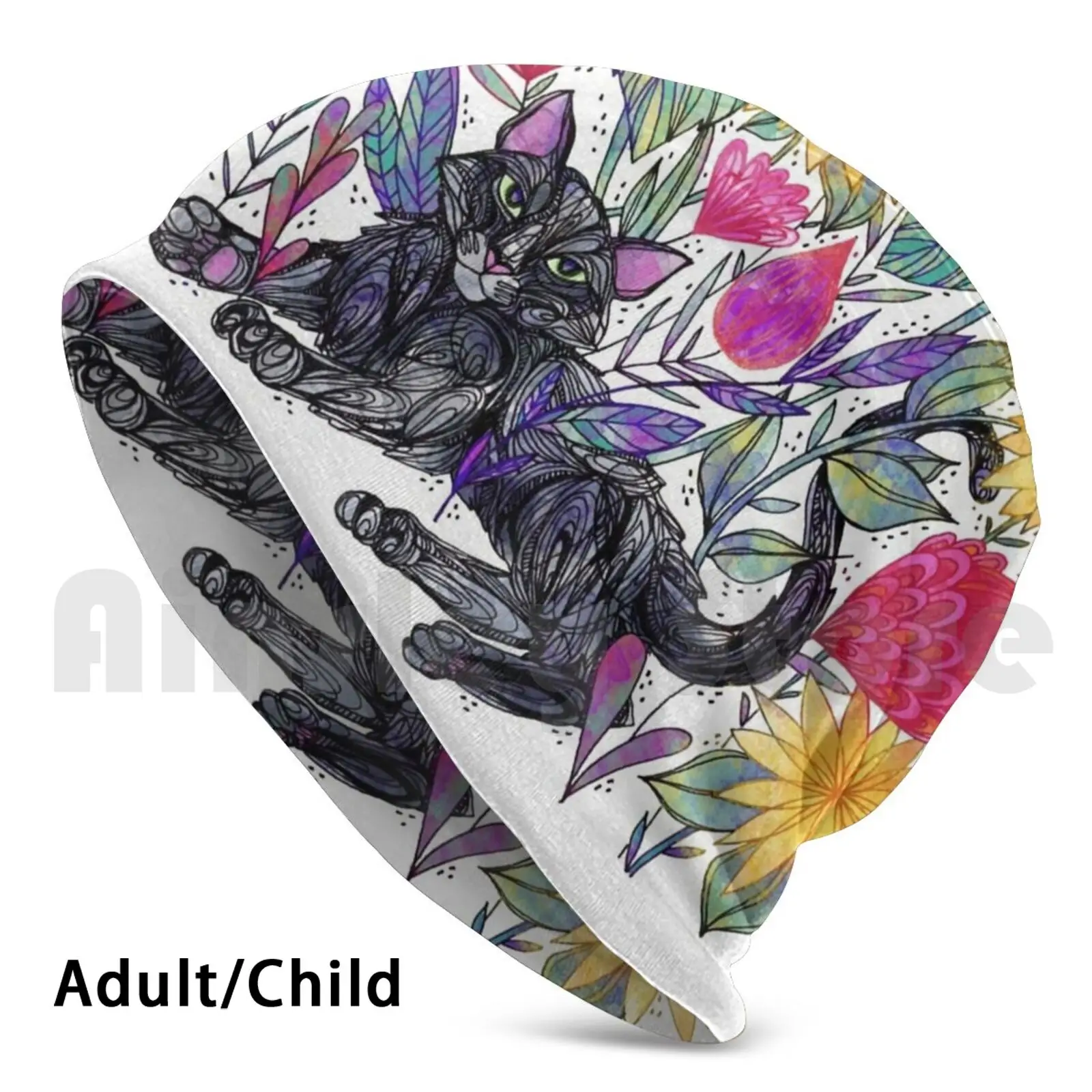 

The Garden Beanies Pullover Cap Comfortable Cat Black Cat Garden Sunflower Sunflowers Gardens Kitty Flower Tulips