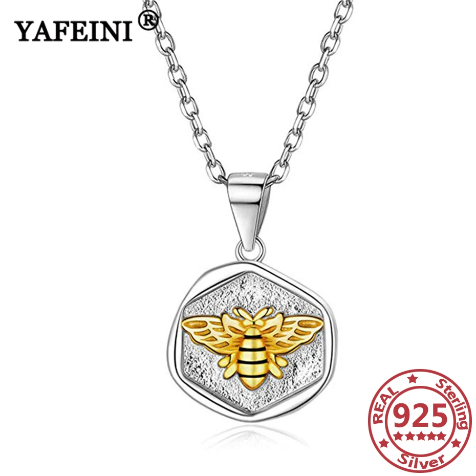 

YAFEINI 925 Sterling Silver Gold Color Bee Pendant Necklace Women's Jewelry Silver925 Chain WomMother's Day Gift Graduation Gift