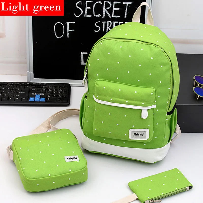 green MoneRffi 3 шт./компл. в горошек рюкзак высокое качество холст школьный школьные сумки для девочек рюкзаки Mochila подарок ноутбук с алюминиевым корпусом рюкзаки рюкзаку - Цвет: green