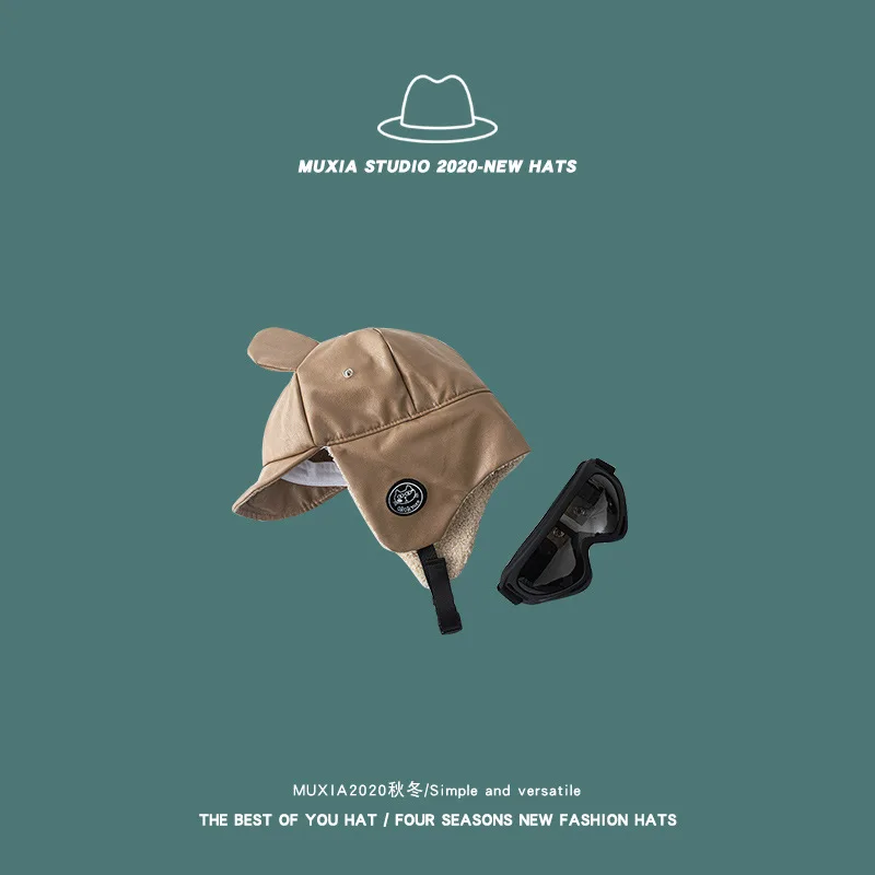 

Lei Feng hat female winter Plush thick warm riding windproof ear cap cute personality pilot hat men's fashion