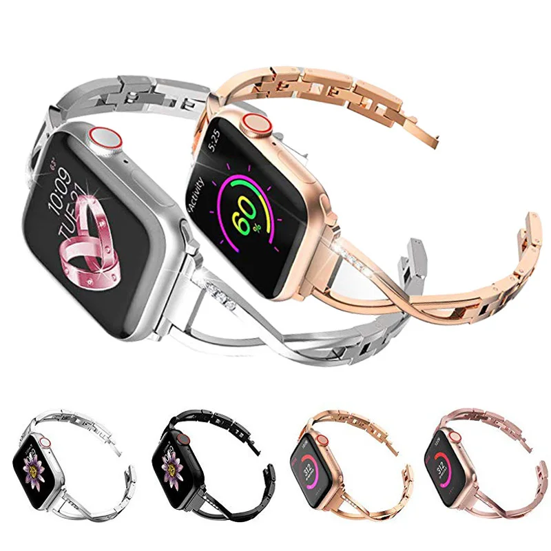 Ремешок из нержавеющей стали для apple watch series 5 4 band 40 мм 44 звеньевой браслет iwatch 3/2/1 38