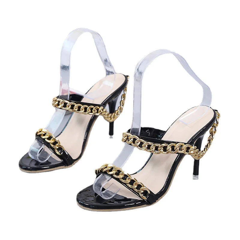 

Round head chain fish mouth fashion sandals 2021 summer new style European and American fashion stiletto sandals women