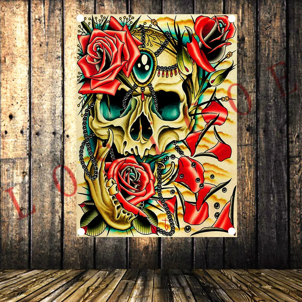

Rock Band Banner Skull Flag Music Poster Wall Hanging Tapestry Stickers HD Canvas Print Art Bedroom Living Room Home Decor