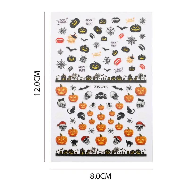 

Brand New 1 Piece of Nail Art Spider Halloween 3D Sticker Eco-friendly Waterproof Pumpkin Bat Series DIY Nail Art Design Sticker