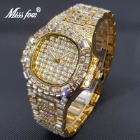 misssfox luxury men wristwatch top brand hip hop full diamond silver quartz watch bling ice out watertproof clock dropshipping