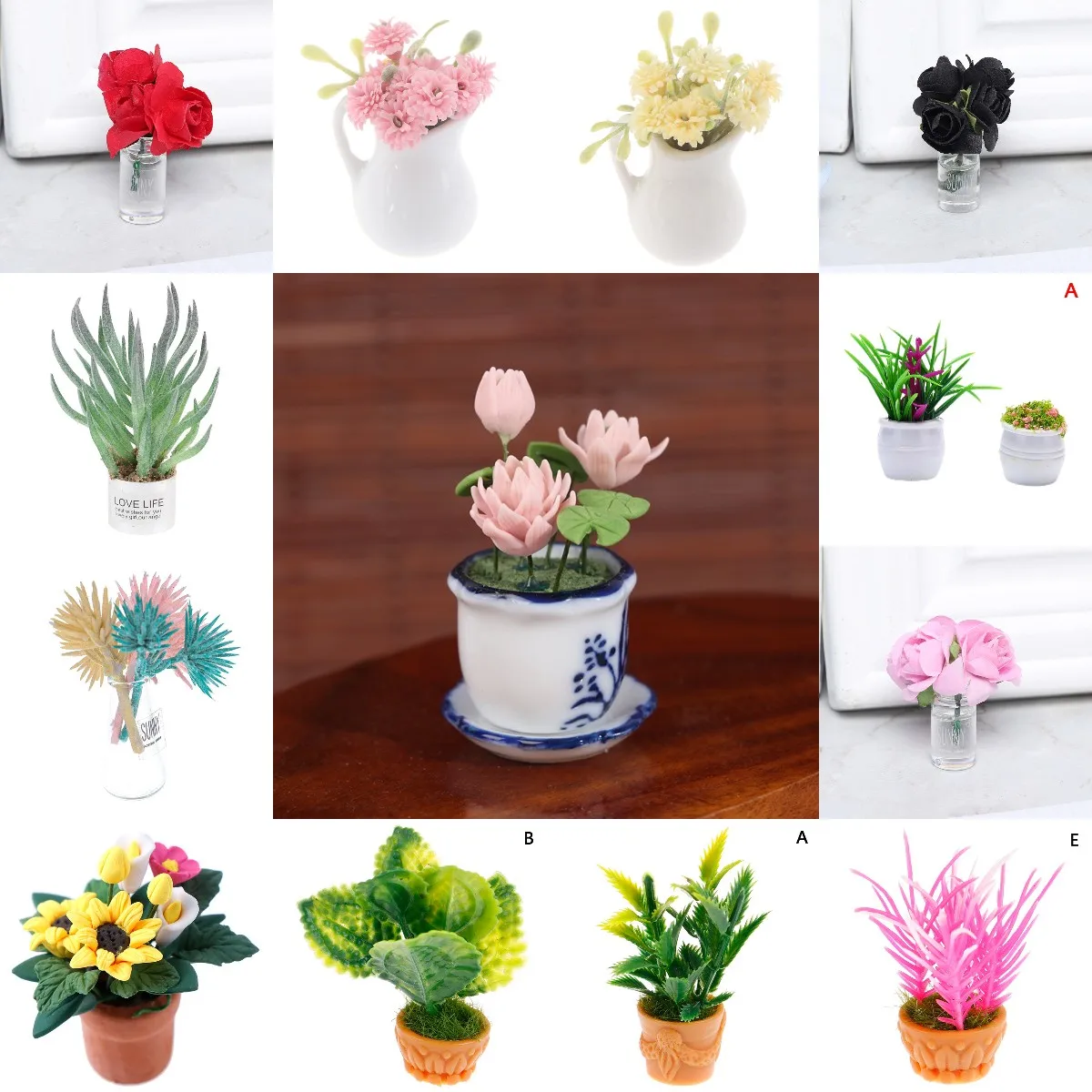 1 шт. кукольный домик миниатюрная Ваза Искусственные цветы зеленые горшечные