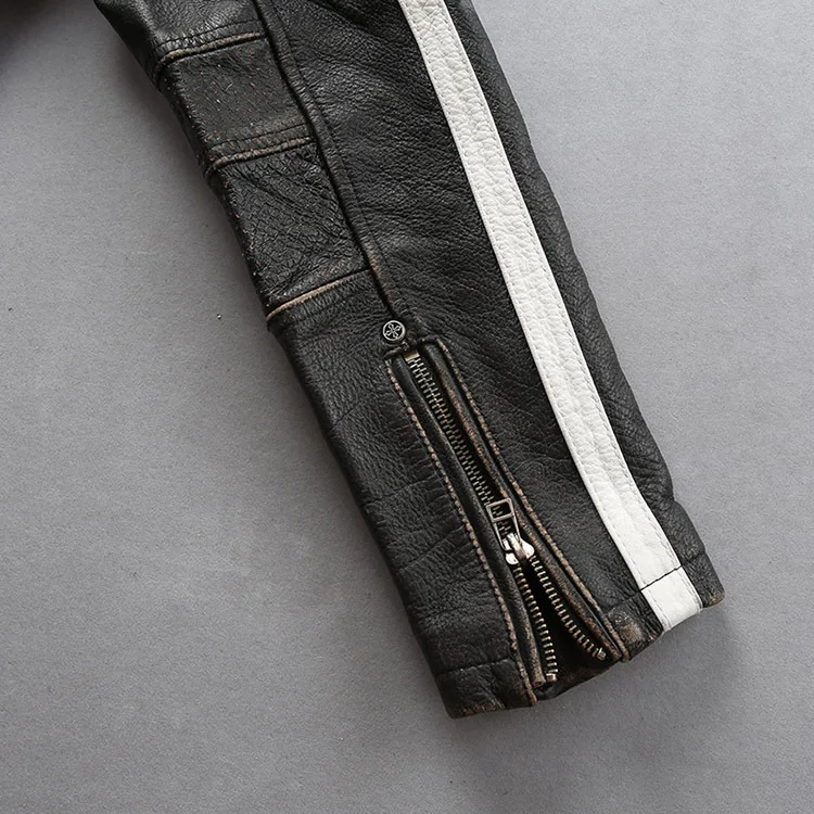 

Factory 2020 Men Vintage Black Motorcycle Leather jacket Fashion 3D Print Back skull Embroidery Thick Cowskin Biker Jacket Coats