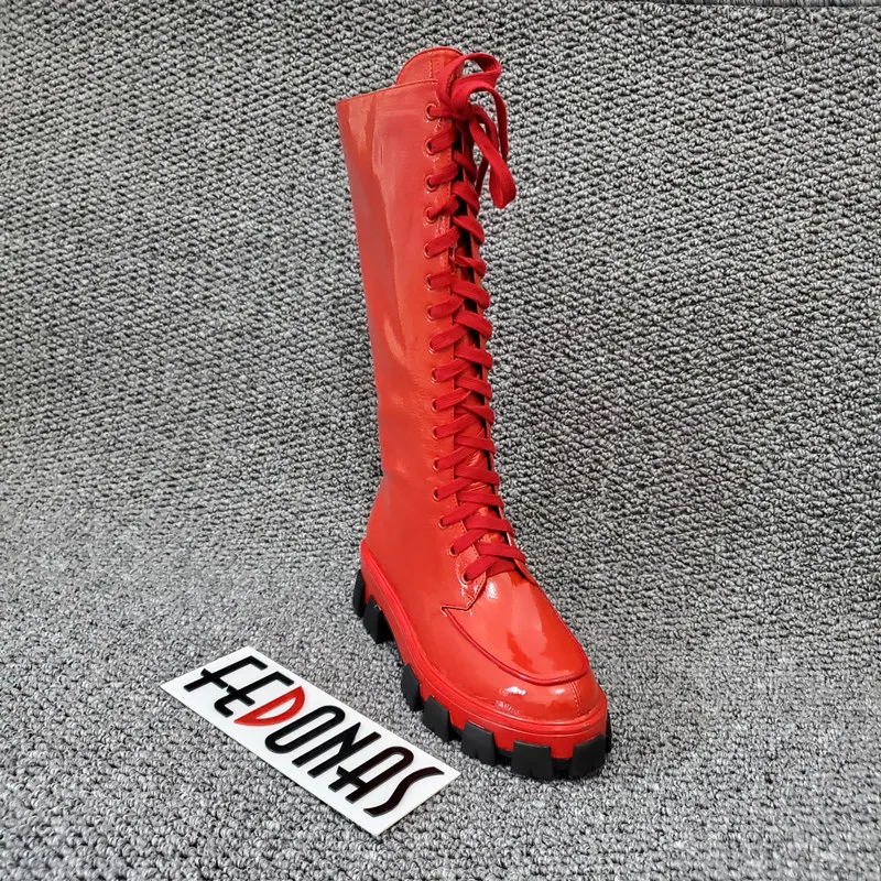 

FEDONAS Punk Women Genuine Leather Knee High Boots Female Motorcycle Boots Night Club Shoes Woman Platform Boots Chunky Heels