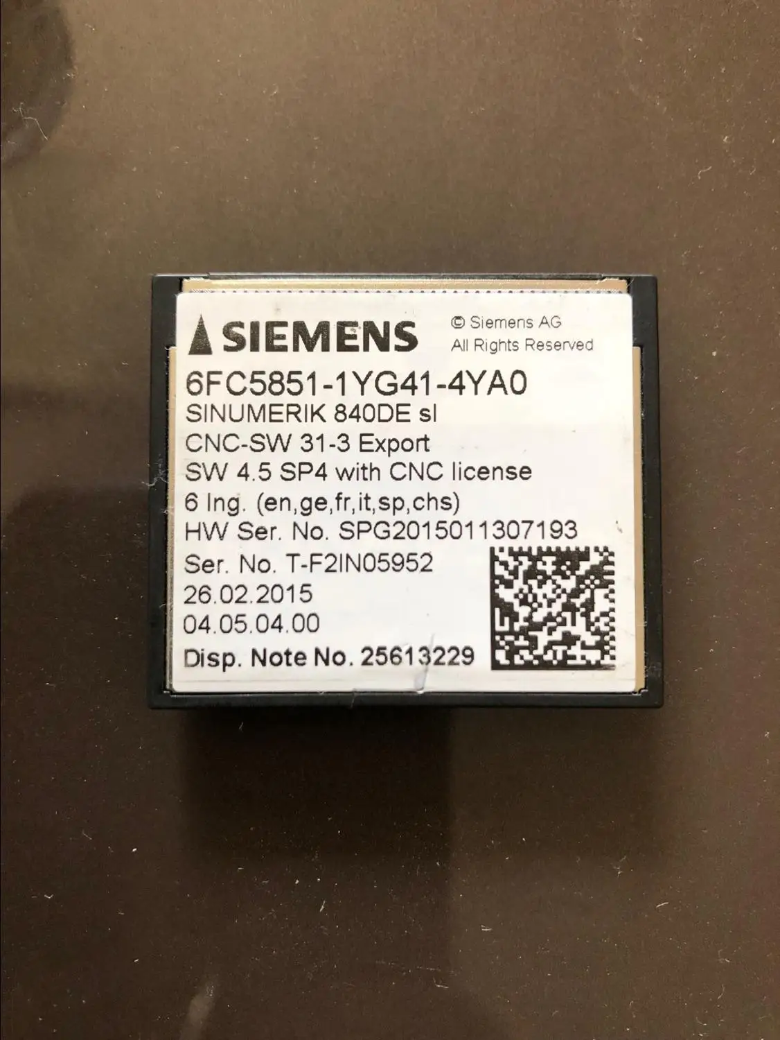 

SIEMENS 840D SL SYSTEM CARD 6FC5851-1YG41-4YA0 SPOT STOCK USED GOOD IN CONDITION
