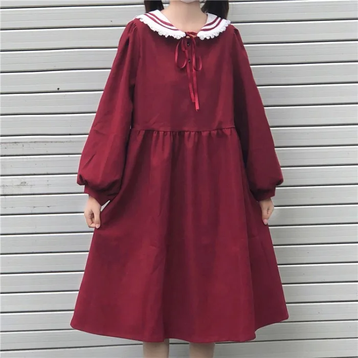 

French design sense niche retro college style little black dress temperament was thin cute little dress women autumn winter