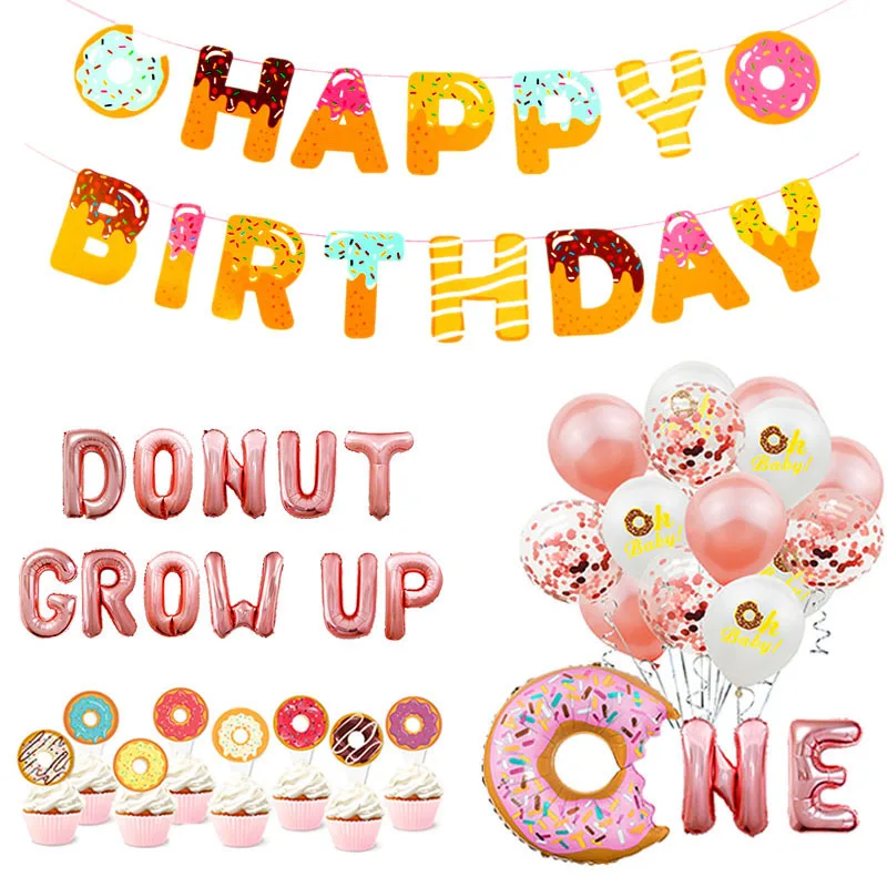Пончик вечерние украшения воздушные шары с днем рождения баннер для детей Baby Shower