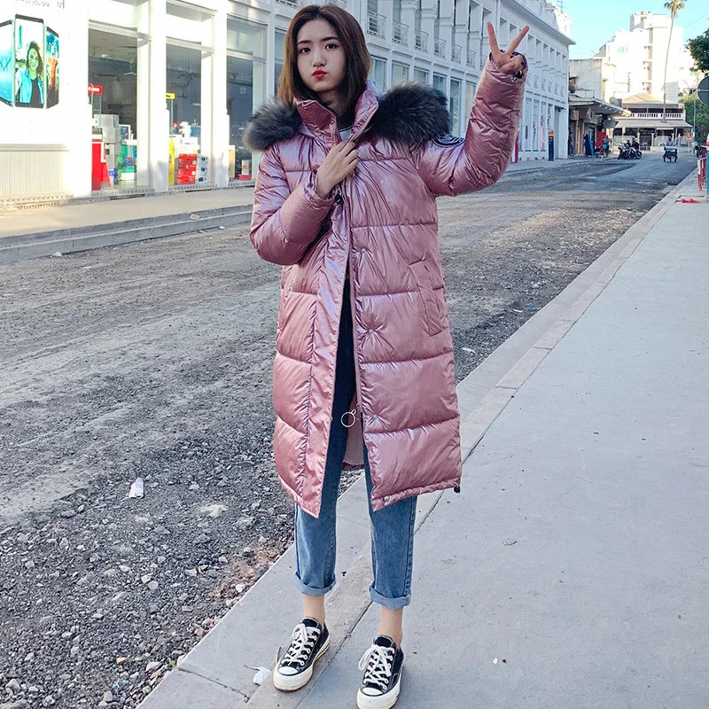 Женский длинный пуховик с мехом и капюшоном на зиму|Женские парки| |