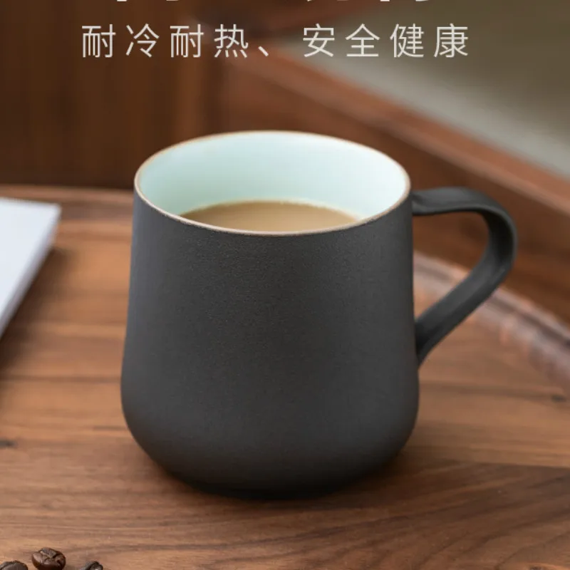 Японская винтажная керамическая кружка кофейная матовая Черная Керамическая