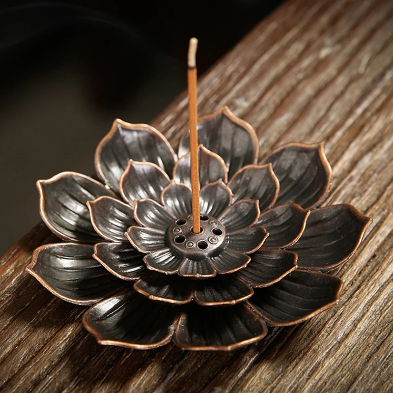 

Holy Lotus Flower Incense Burner Alloy Buddhism Lotus Incense Plate Stick Holder Bronze/Golden Mini Incense Craft Home Decor