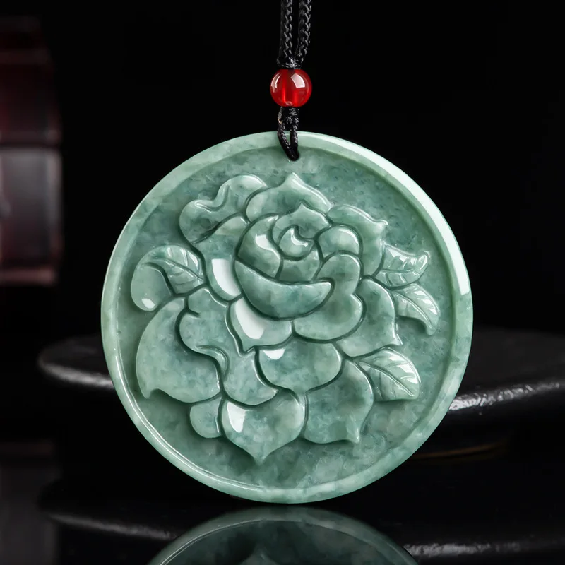 

Hot Selling Natural Jade Bean Green Rose Pendant Charm Jewellery Women's Hand-Carved Sweater Chain for Women Fashion Accessories
