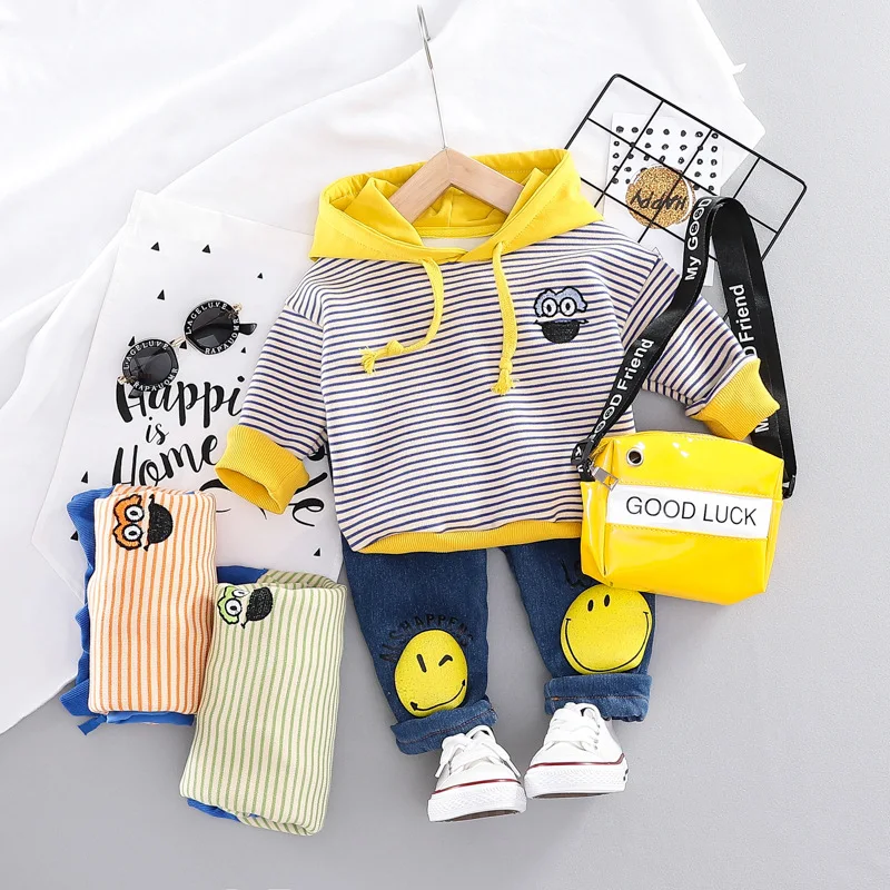Флисовый костюм для мальчиков и девочек свитер в полоску толстовка с капюшоном