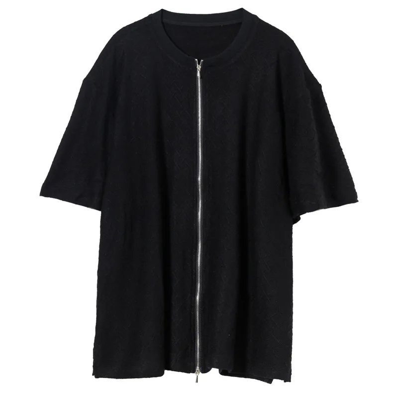 

IEFB Men's 2021 Summer New Korean Loose Zipper Cardigan T-shirt Round Collar Design Trend Solid Color Men's Tee Tops 9Y7633