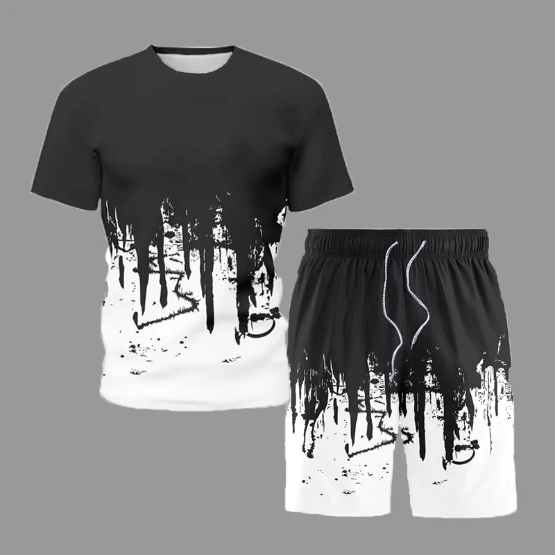 2022 Summer Leisure Sport Sets Graffiti Printing Outfit Male T-Shirt and Shorts Tracksuit Suit Joggers Uniform Men Clothing 5XL