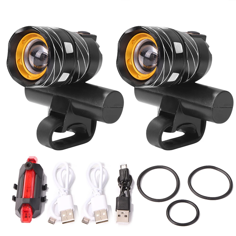 

Mountain Bike USB Rechargeable Lights Set Waterproof Bicycle Rotatable Zoom Headlight Night Warning Taillight Cycling Accessory