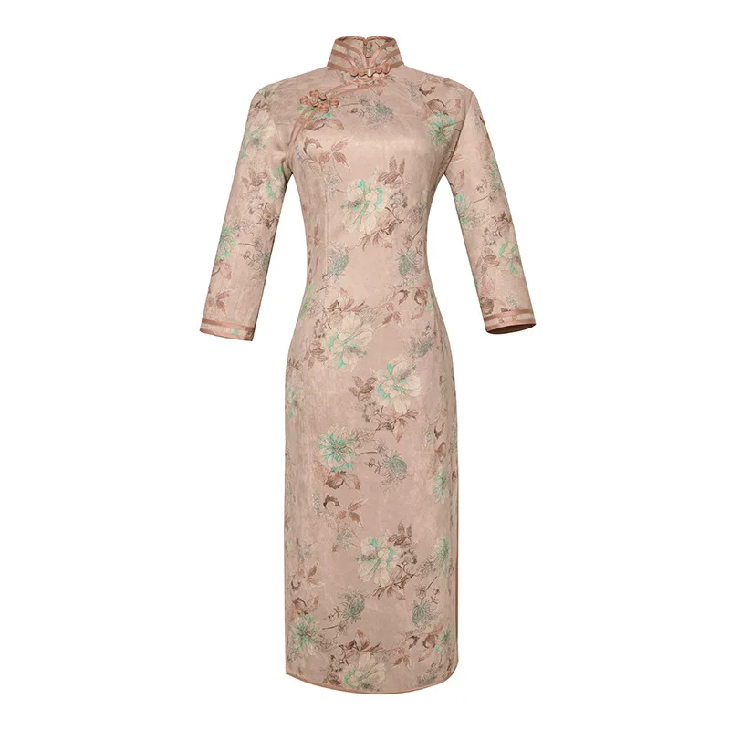 5204 Зимнее замшевое женское сексуальное винтажное короткое платье Cheongsam, новинка, китайский стиль, воротник-стойка, женское тонкое платье Qipao M-4XL - Цвет: 5204
