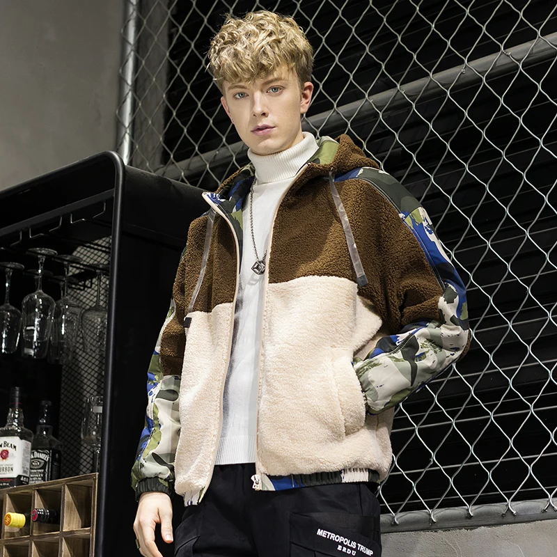 Covrlge Men's Camouflage Jackets Plush Fabric Men Warm Jacket Fashion Comfortable Thick Sleeve Patchwork Jackets Male MWM103