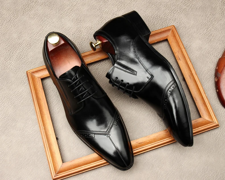 

2020 Newest Men Dress Shoes Designer Business Office Lace-Up Wedding Shoes Men Black Genuine Leather Oxford Shoes For Men