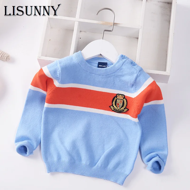 

Boys Sweater Stripe Spliced Children Knitted Pullover Clothes 2021 New Autumn Baby Child Infant Baby Sweaters Patchwork 0-5y