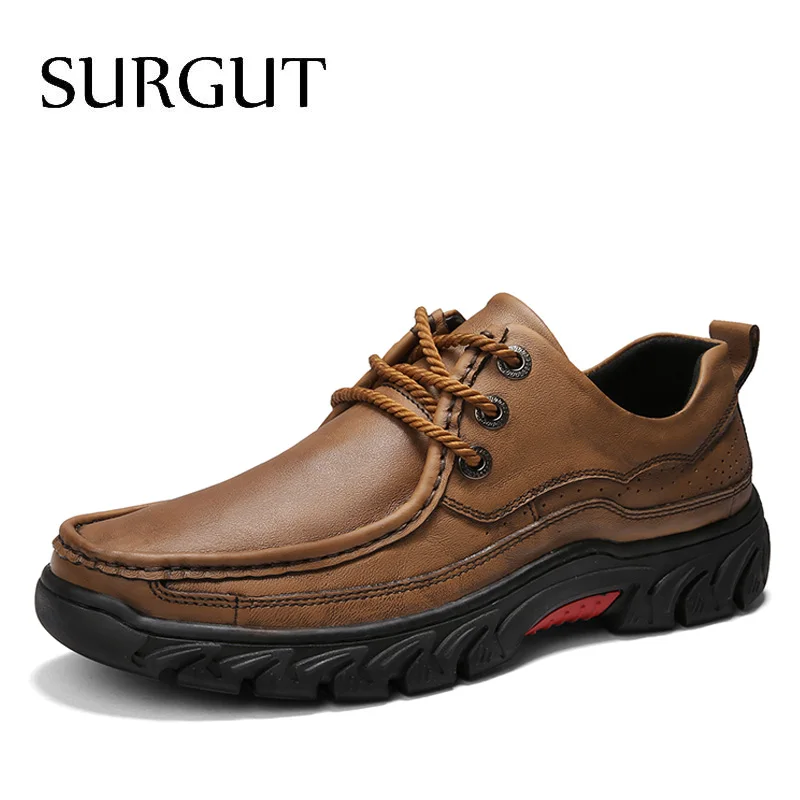 

SURGUT New Genuine Leather Loafers Men Moccasin Sneakers Flat High Quality Causal Men Shoes Male Footwear Boat Shoes Size 38~48