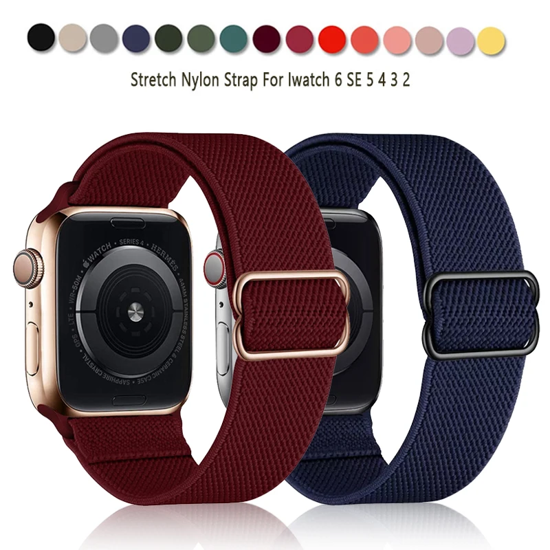 Ремешок резиновый для Apple watch band 44 мм 40 38 42 нейлоновый Эластичный регулируемый