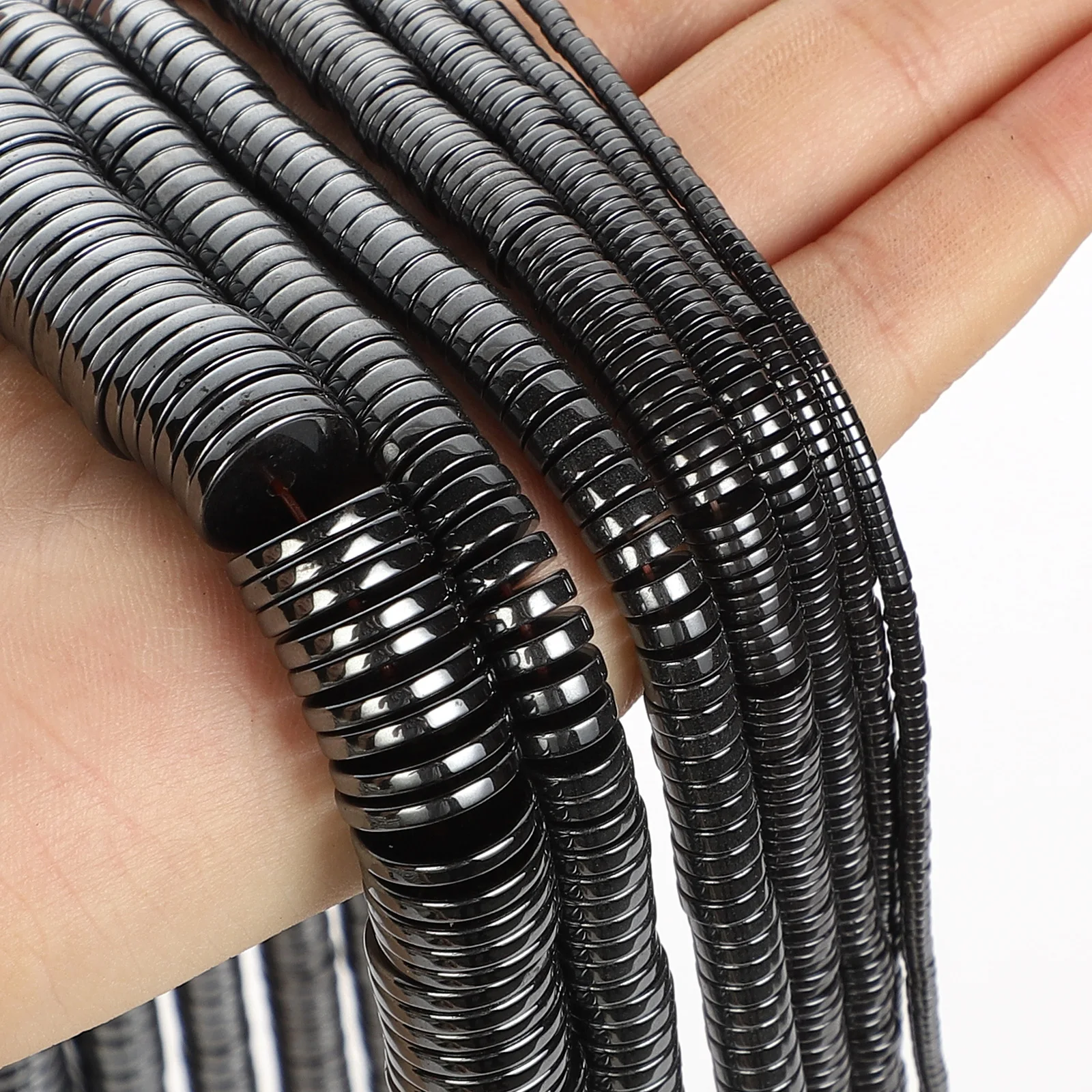 Цилиндрические черные гематитовые бусины из натурального камня круглые