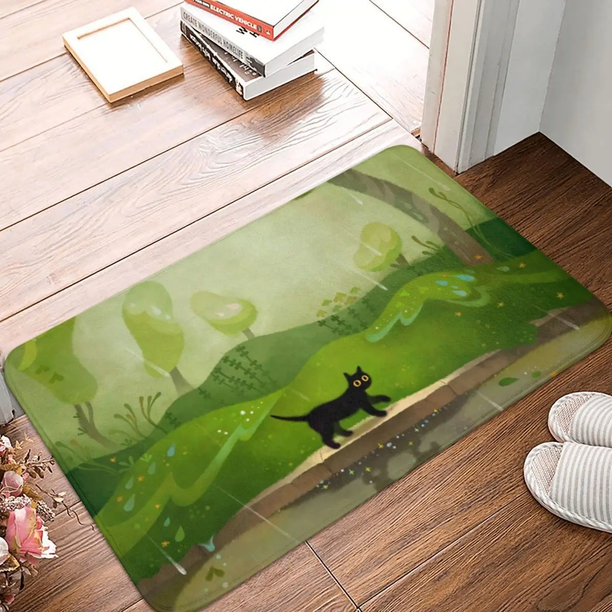 

Kitty On A Rainy Day Doormat Carpet Mat Rug Polyester PVC Anti-slip Floor Decor Bath Bathroom Kitchen Balcony 40x60