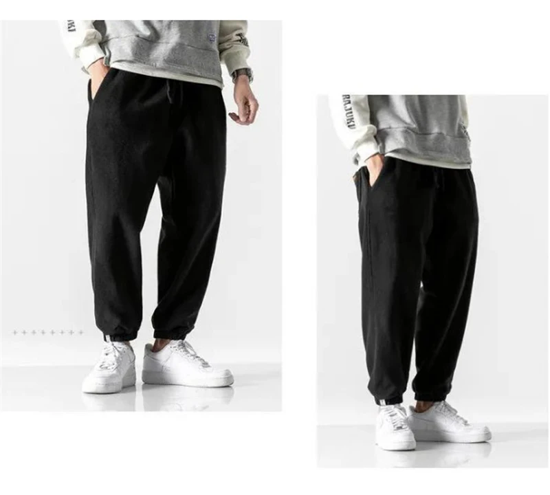 Fashion Men Harem Pants 2021 Spring Warm Fleece Trousers Japanese Style Outdoor Jogger Sport Male Loose Pants Pantaloni Da Uomo blue harem pants